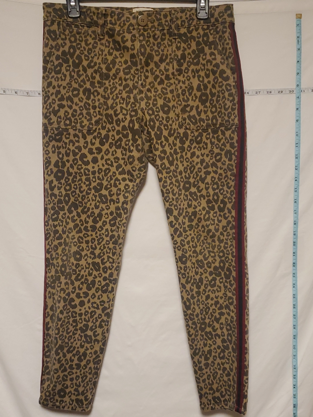 Sanctuary Leopard Stretch Pants With Tuxedo Stripe Sz 29